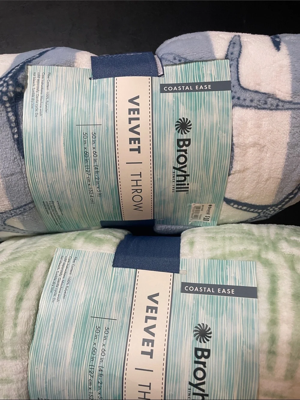 Velvet Throw Blankets set of 2 NWT coastal theme soft & light beautiful colors